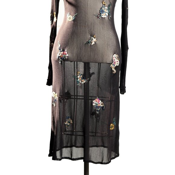 Elegant & Stunning Preloved Vintage Vivienne Tam Embellished Black Mesh Dress  L - Picture 2 of 7